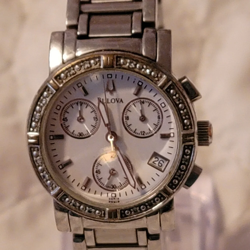 Women's Bulova‎ Chronograph Watch Diamond Bezel Stainless Steel Watch C637381